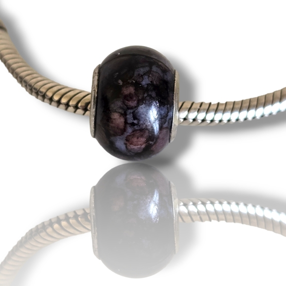 Pandora-like Black Abstract Murano Glass Charm 925 Sterling Silver Core - Picture 11 of 16